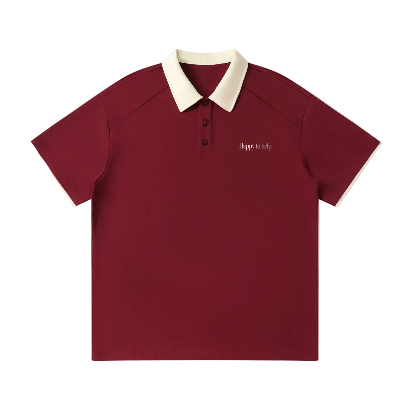 Red polo shirt with white collar on a white background