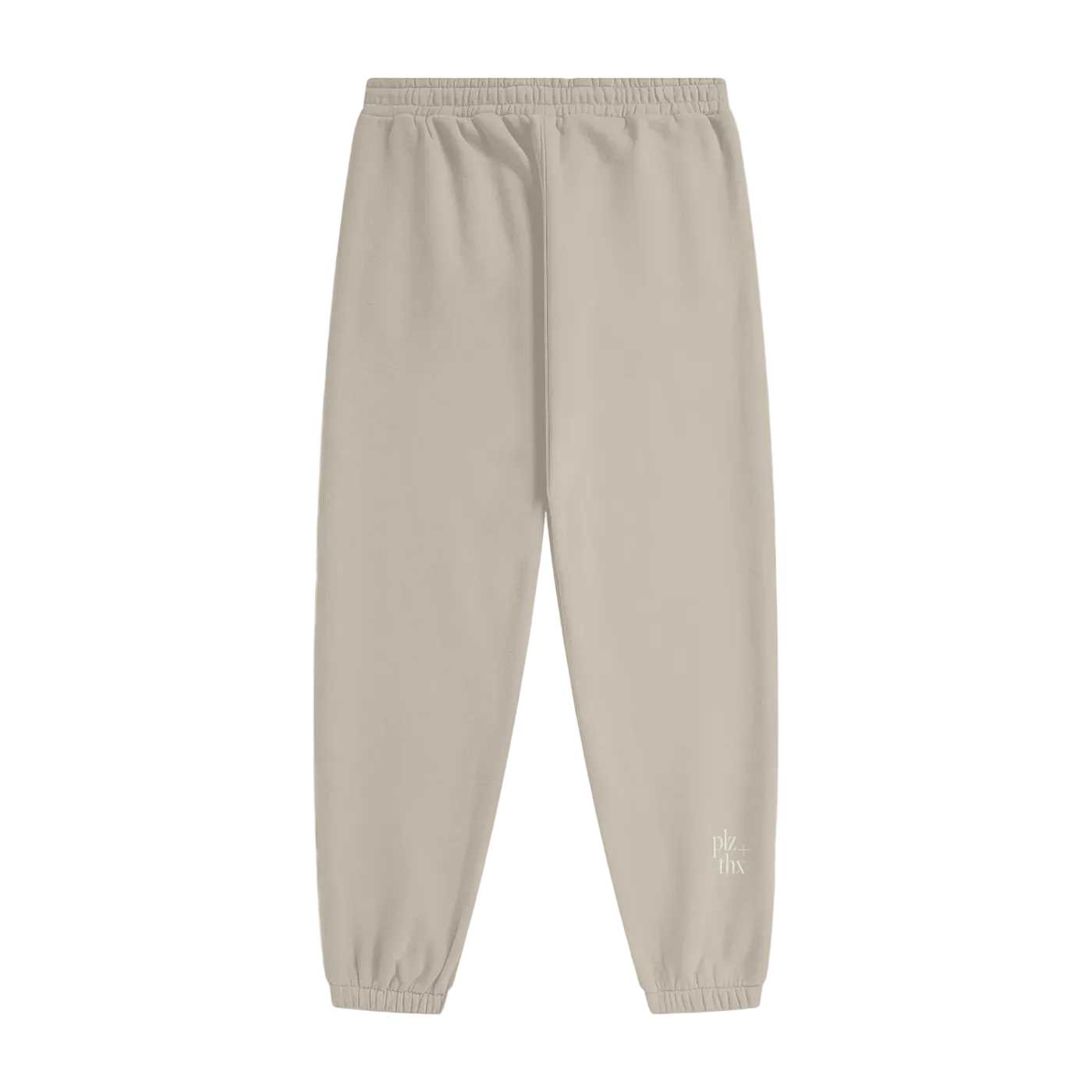 Beige sweatpants with a brand logo on a white background