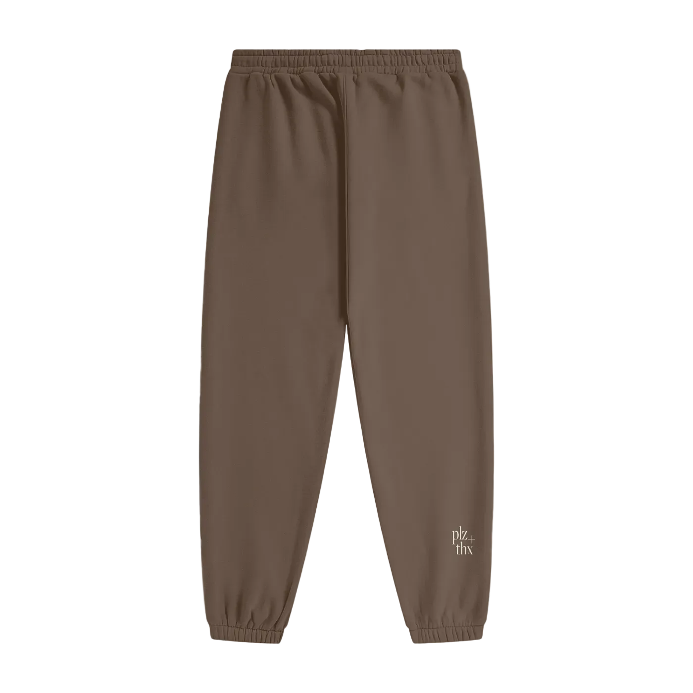 Brown sweatpants with a brand logo on a white background