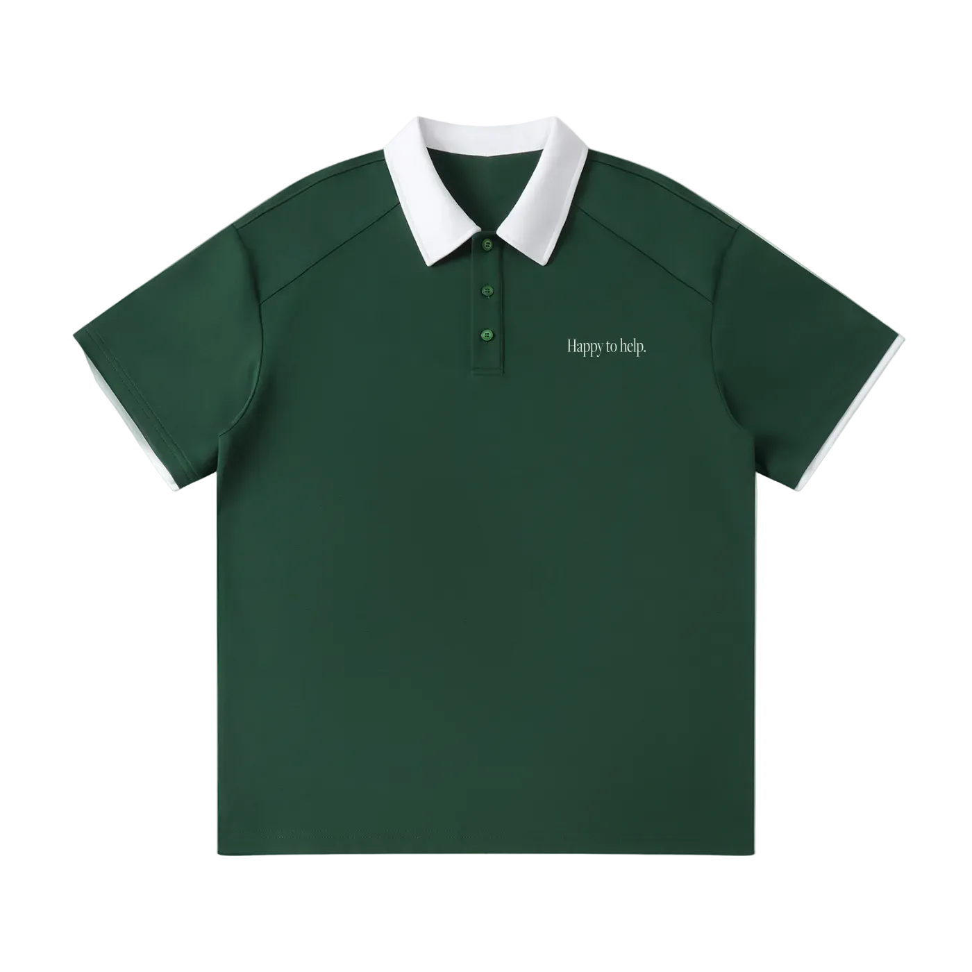 Green polo shirt with white collar on a white background