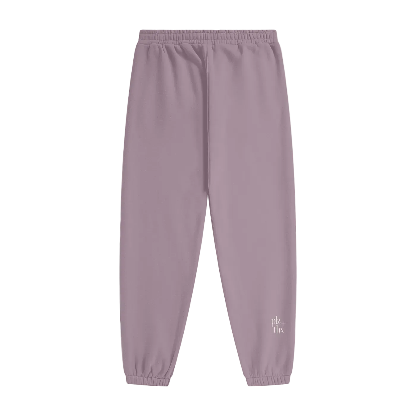Purple sweatpants with a brand logo on a white background